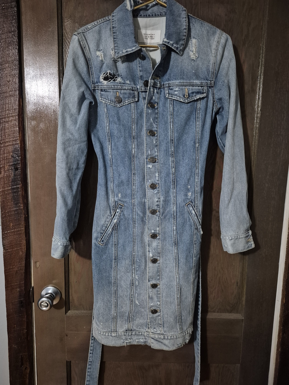 Distressed Light Blue Denim Trench Jacket - Women's - Picture 5 of 6